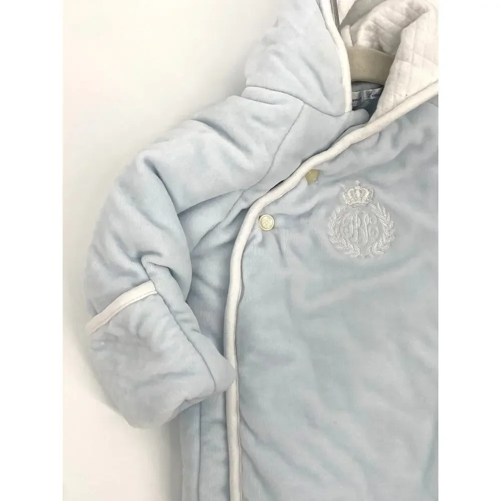 Ralph Lauren Pima Cotton Velour Footed Baby Blue Bunting Cold Weather 6 Months